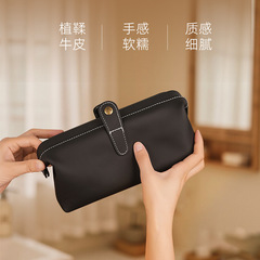 鹿师傅手工软头层牛皮化妆包女款真牛皮收纳包2025新款便携洗漱包