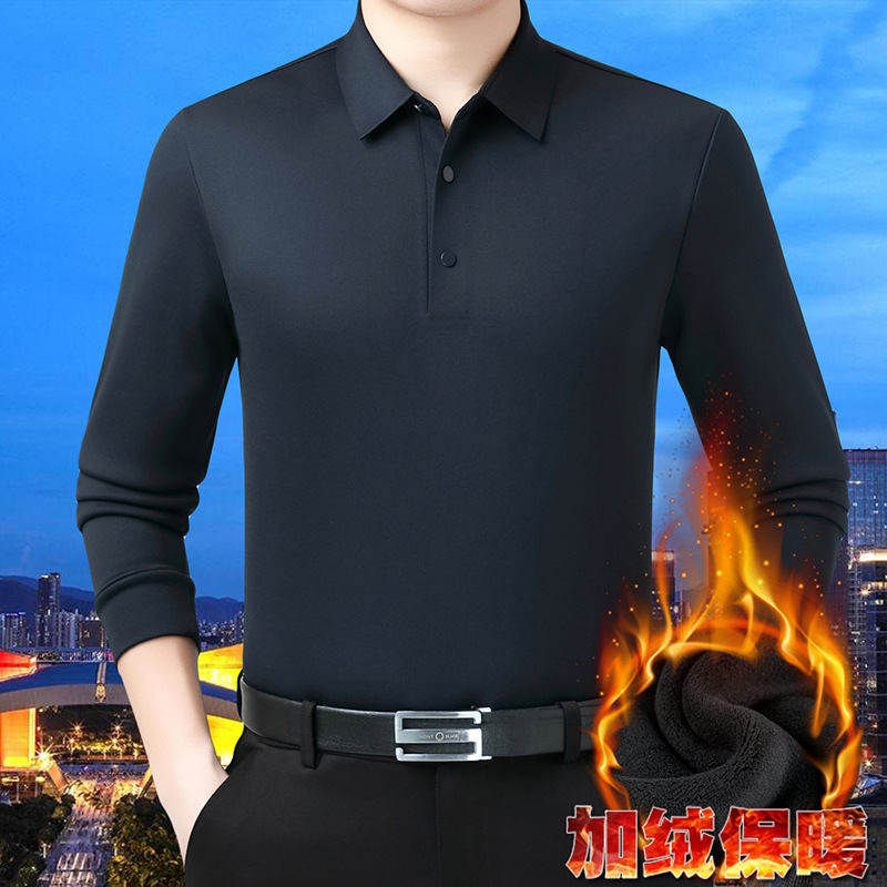 百搭男士加绒加厚polo衫长袖T恤男秋冬保暖休闲中年爸爸打底上衣