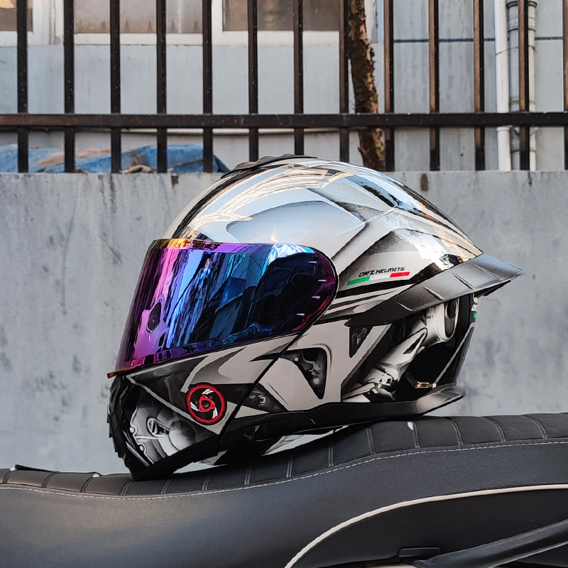 Casco de Motocicleta Orz con Certificación DOT para Hombre y Mujer, Casco Abierto con Visera Doble, Spoiler de Invierno, Cobertura Media, Azul para Todas las Estaciones.