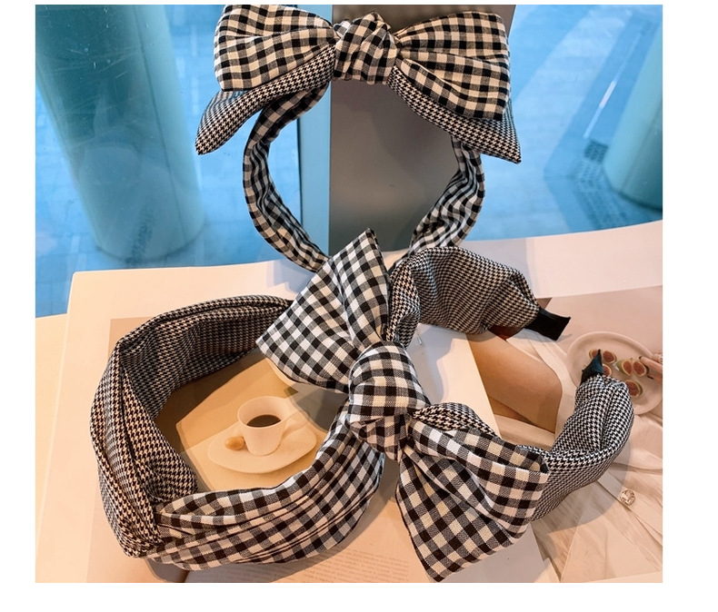 Korea Retro Cotton Plaid Stitching Double-layer Big Bow Headband display picture 13