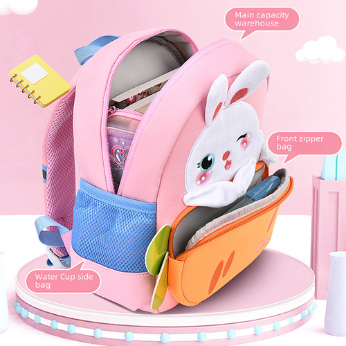Preschool girl's backpack, cute carrot rabbit double shoulder bag for children, breathable back support, large capacity children's backpack
