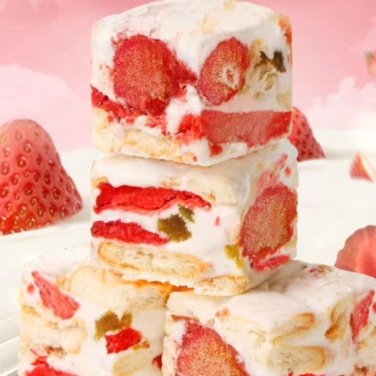 冻干草莓羊奶芙好吃解馋大块250g一袋网红糕点拉丝草莓羊奶芙批发