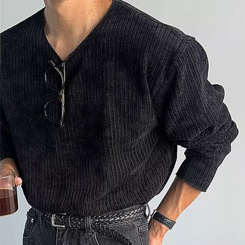 Round collar knitted long-sleeved t-shirt autumn Korean high-end fashion casual all-matching lazy style bottomed shirt trendy men's