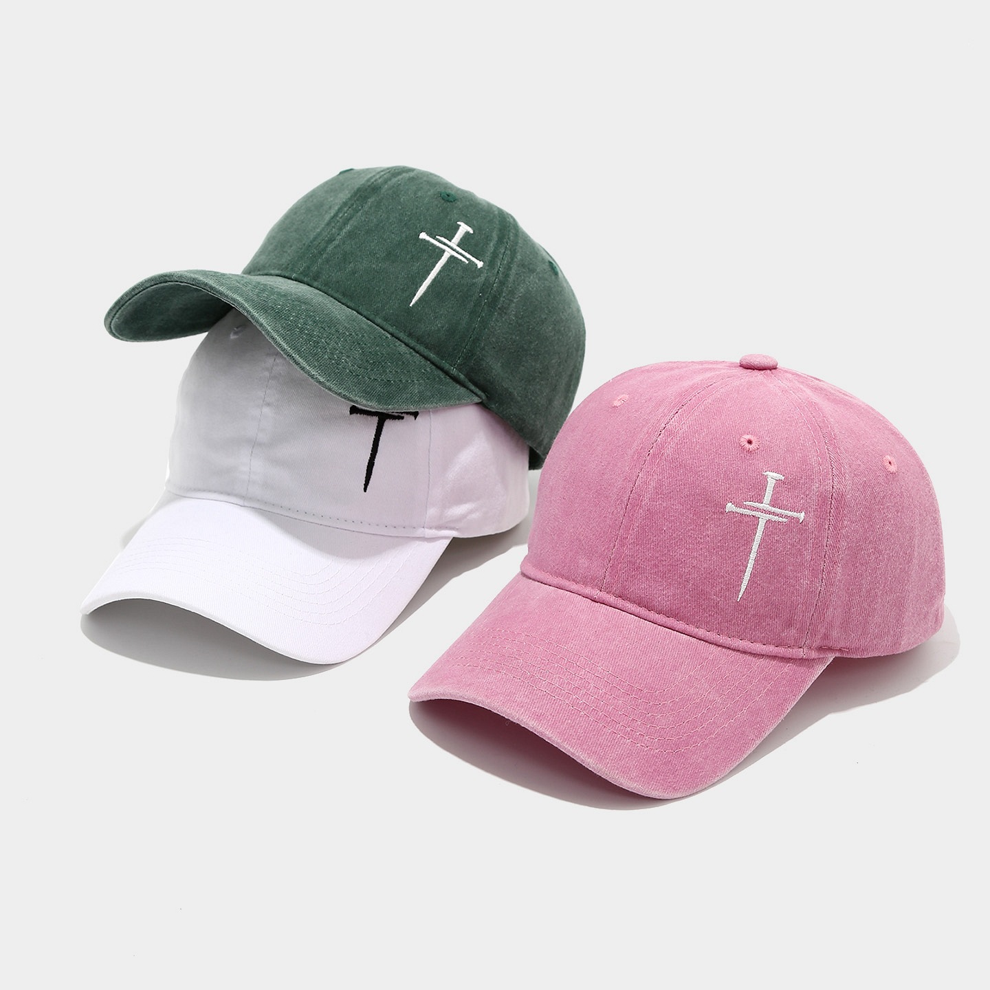 Cruz de uñas sombrero hombres y mujeres diversión ajustable suave superior lavado vintage algodón bordado Cruz gorra béisbol moda image 4