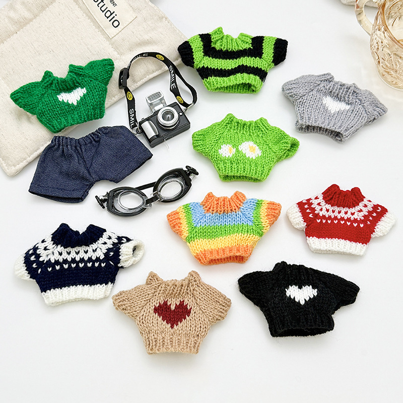 Cartoon Cotton Doll Jeans Suit Baby Clothes 17cm Small Doll Clothes Fashionable Sweater Camera Glasses Accessories