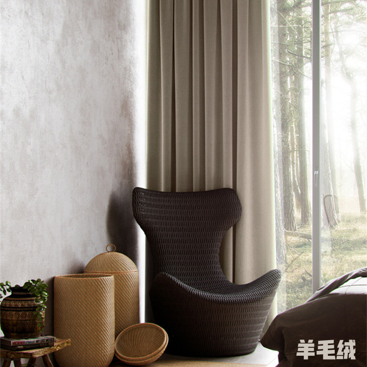 Modern Simple Nordic Solid Color Thickened Soft Shading Wool Fleece Finished Curtain for Living Room Bedroom Bay Window