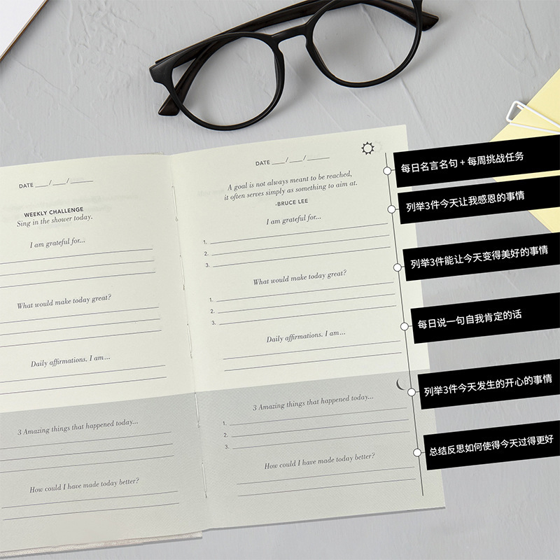 Diario de gratitud transfronterizo con cubierta de lino, cuaderno de papel Dowling engrosado, cuaderno de tapa dura A5 para negocios, venta al por mayor