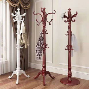 Solid Wood Coat Rack Floor-Standing Bedroom Home Living Room Multi-Functional Bag Rack Clothes Rack European Style Vertical Clothes Rack