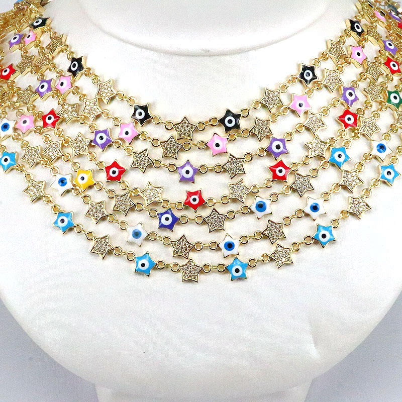 Fashion Pentagram Eye Copper Necklace Stoving Varnish Plating Copper Necklaces