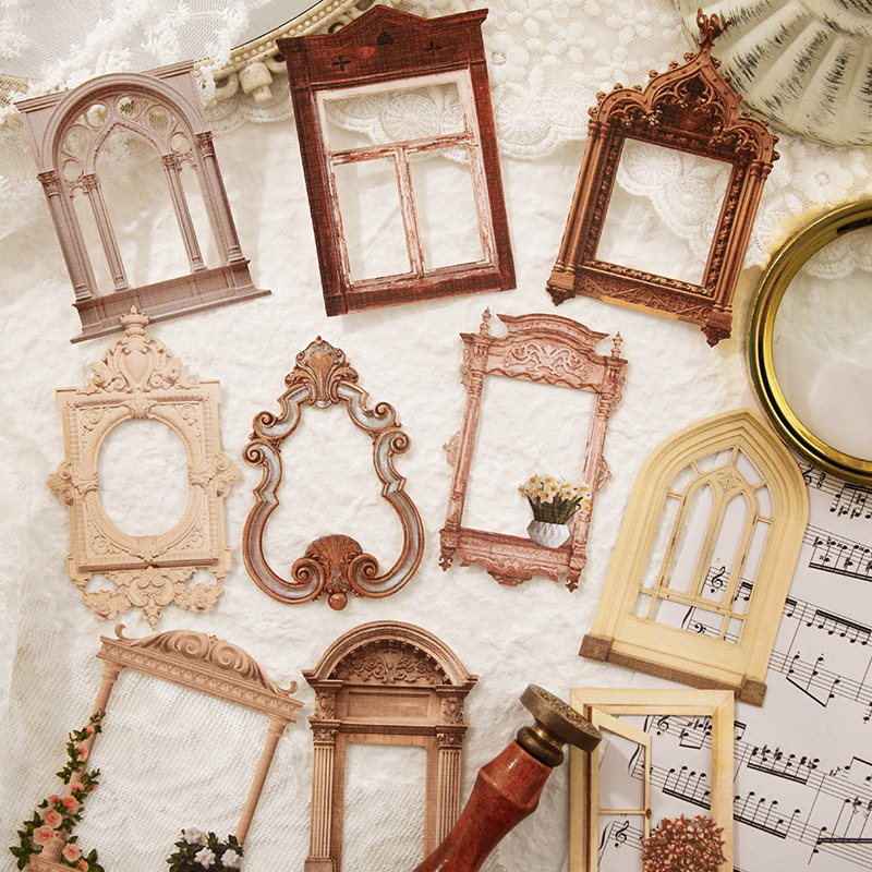 Ventana de broche ventana de arquitectura retro puertas y ventanas huecas DIY diario de contabilidad decoración transfronteriza no adhesiva papel de contabilidad