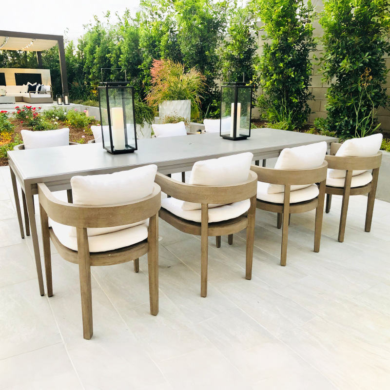 Mesa de comedor de madera maciza y silla patio al aire libre teca anticorrosión apenado Jardín de la villa ocio al aire libre ratán mesa de comedor de madera maciza y silla image 5