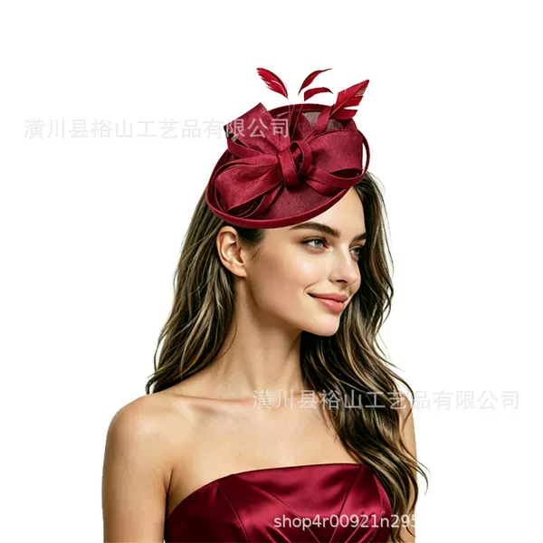 Cross-border Amazon feather headpiece, European and American bridal faux straw hat, versatile and elegant headwear for parties, balls, and horse racing festivals
