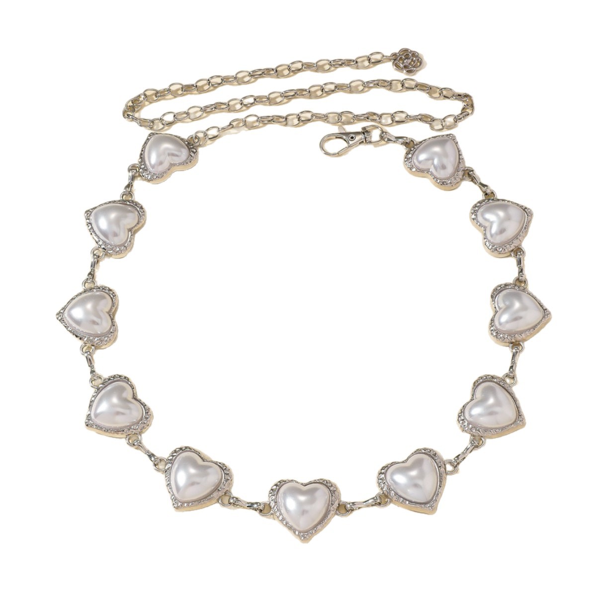 Cadena de cintura bohemia en plata con perlas y corazón mujer_voghion.com