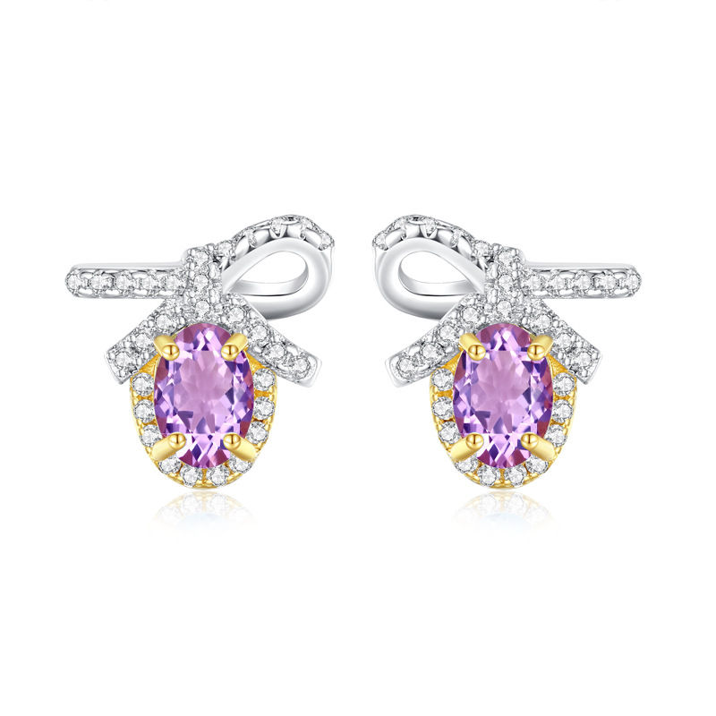 Pendientes de plata de ley S925 con lazo de lujo ligero de nicho, anillo de tesoro de color natural femenino, joyería de alta calidad, joyería que no se desvanece