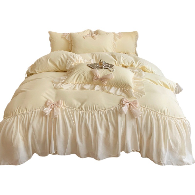 少女プリンセス風磨毛レース4点セット超柔らかいシフォン蝶結びシーツセット寝具