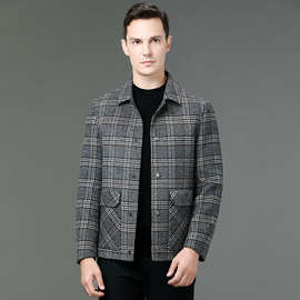 23秋冬厚款男式毛呢夹克中年男士休闲翻领短款双面毛呢茄克外套男