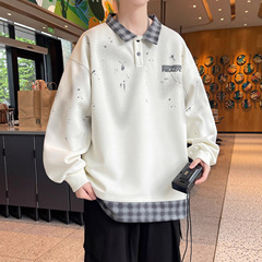 春秋季衬衫领卫衣男孩初高中学生假两件t恤青少年大童长袖打底衫