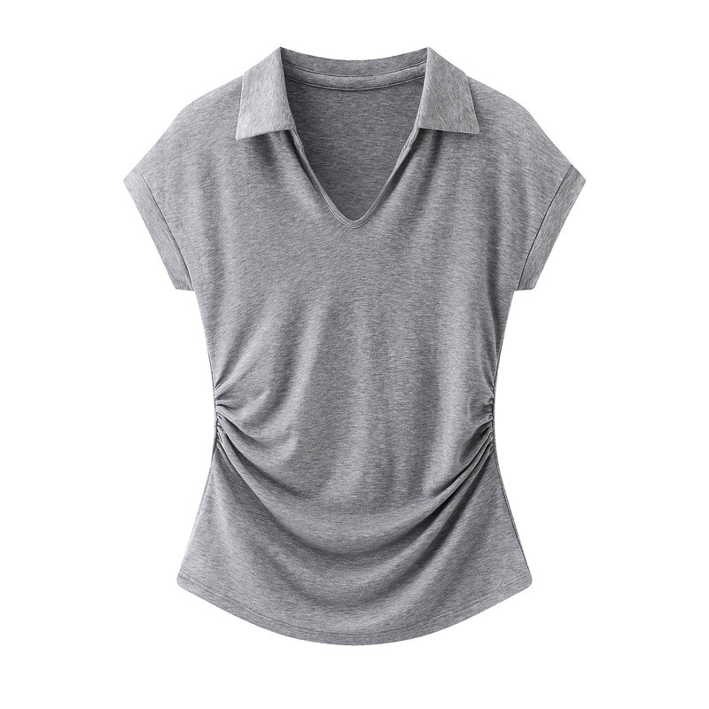 Same Style as in the Mall, 2026 Spring New Fashion Design Waist-Cinching Knitted V-Neck T-Shirt for Women 4H4101451X Same Style as in the Mall, 2026 Spring New Fashion Design Waist-Cinching Knitted V-Neck T-Shirt for Women 4H4101451X