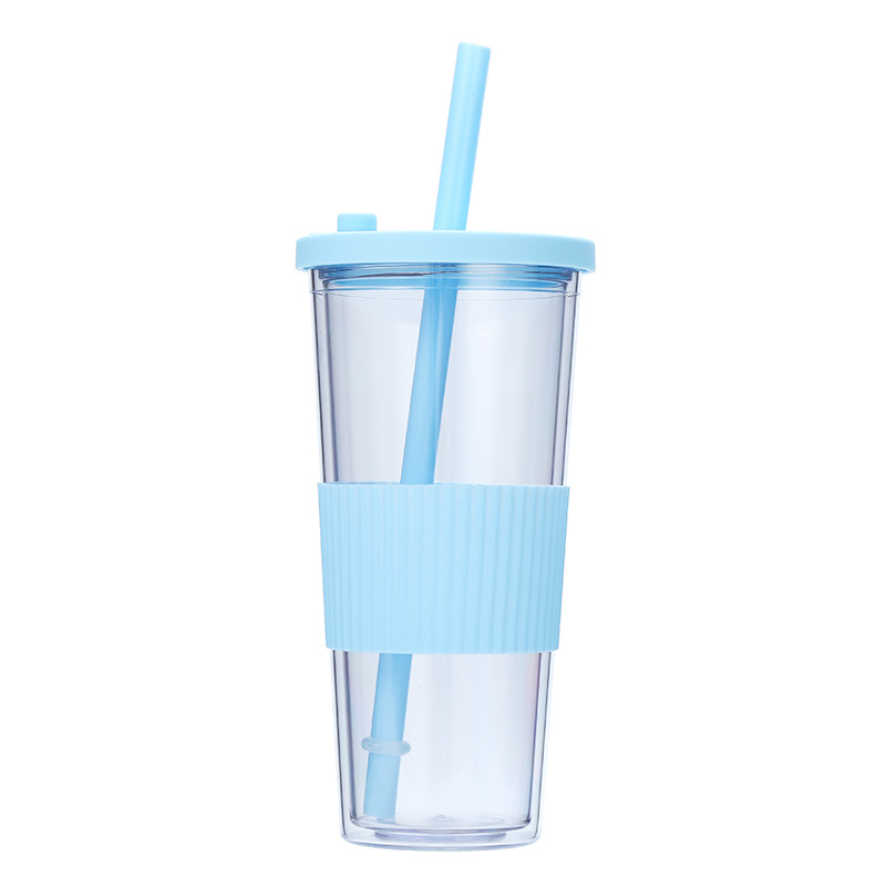 Vaso de Plástico con Pajita, Plástico AS, Doble Capa, Ecológico