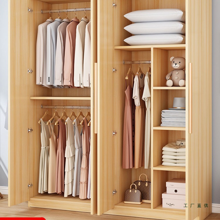Wardrobe for Home Bedroom Rental Room Simple Assembly Economical Solid Wood Kidsren's Small Apartment Storage Cabinet Wardrobe