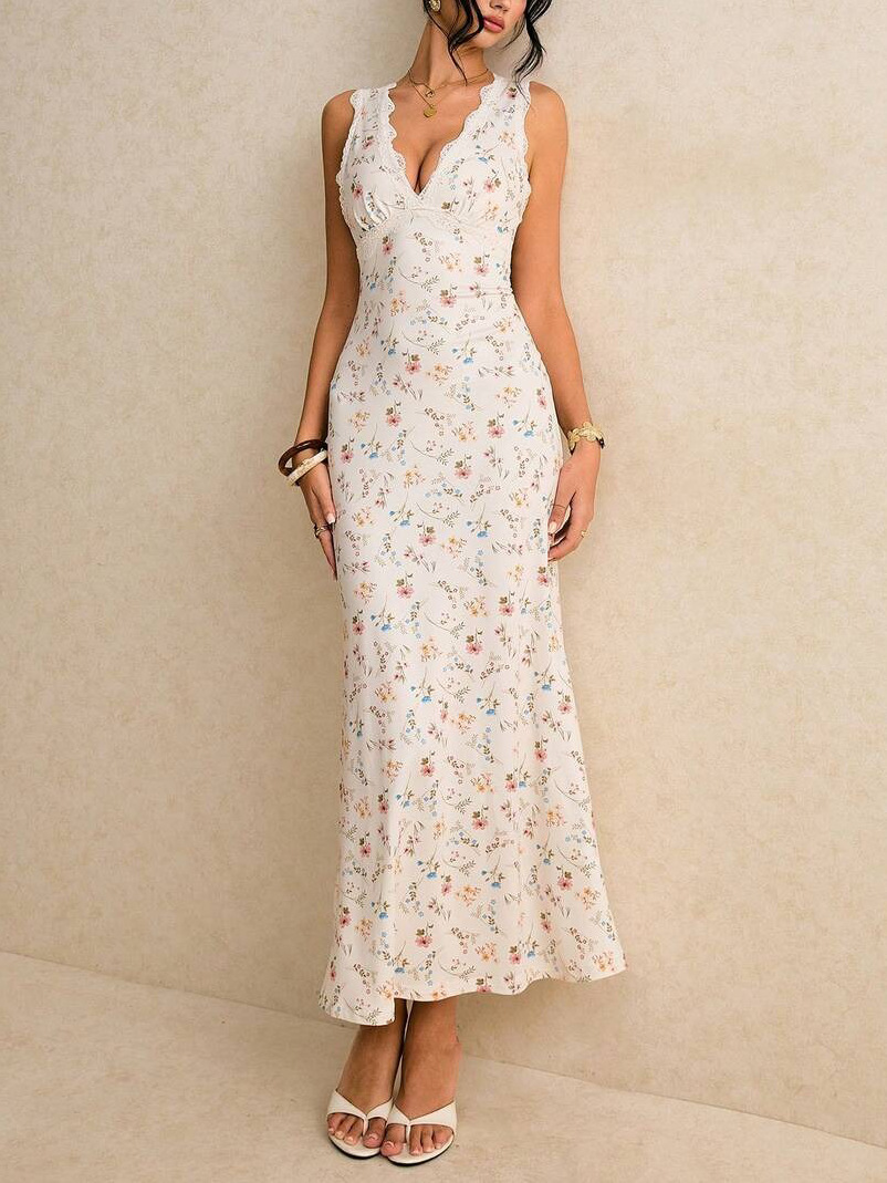 Vestido sin mangas de impresión europea y americana de verano de cuello en V bolsas de cintura de cintura de cadera de vestido largo ventas calientes transfronterizas image 5
