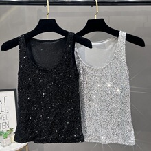 2024夏季新款亮片小众洋气吊带背心女外穿内搭性感无袖上衣打底衫