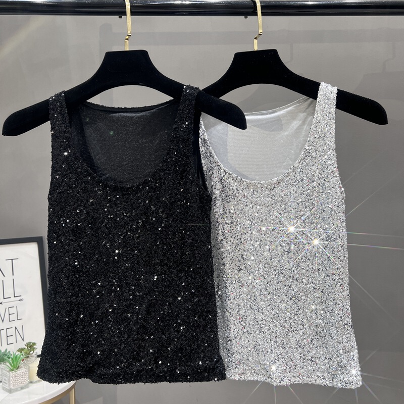 2024 Summer New Arrival Sequin Niche Stylike Camisole Women's Outer Wear Inner Sexy Sleeveless Top Base Shirt