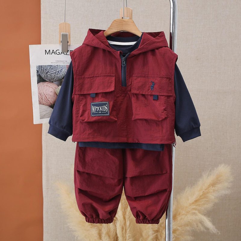 男童2025新款工装马甲三件套洋气儿童装卫衣套装春秋款小男孩衣服|undefined