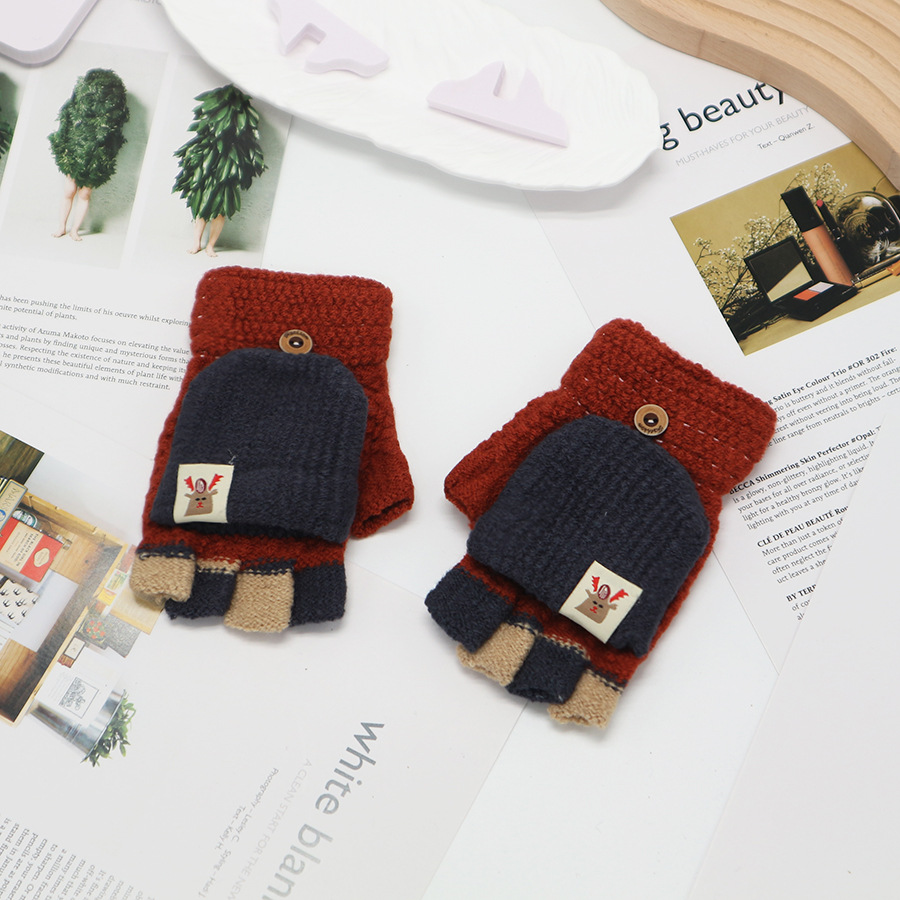 Guantes de invierno de medio dedo para niños niños niños niños niñas estudiantes lindos guantes de peluche de dibujos animados