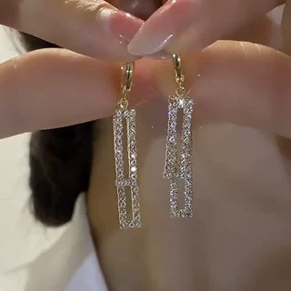 方形满钻流苏耳环女轻奢小众设计感高级耳扣新款洋气独特漂亮耳饰