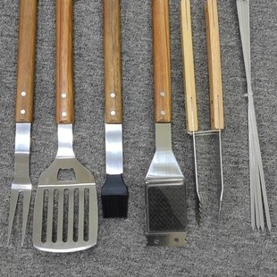 C95 Rubber Wood Barbecue Tool Five-Piece Set Fork Shovel Clip Sweep Brush