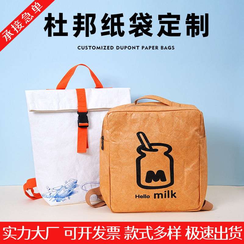 トレーニングクラスデュポン紙袋カスタムプリントロゴ環境に優しい断熱ハンドバッグプリーツ洗浄混練デュポン紙袋|undefined