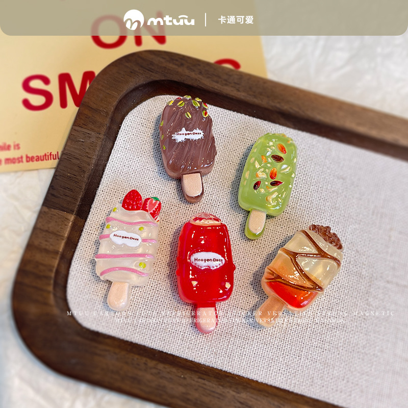 만화 아이스크림 자석 냉장고 스티커 크리 에이 티브 미니 아이스 캔디 아이스크림 냉장고 장식 스티커 강력한 자기 메시지 스티커