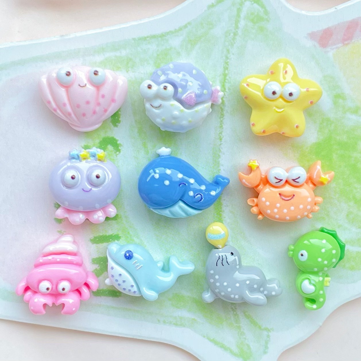 迷你小号鲸鱼海豚螃蟹海洋生物树脂配件发夹钥匙扣文具收纳盒装饰