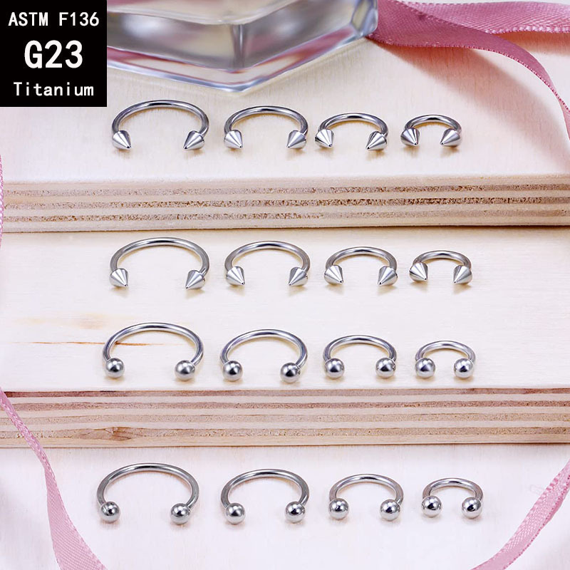 G23 Titanium Inner Tooth U-Shaped C-Shaped Rod Horseshoe Rod Ball Pointed Cone Internal Spiral Nose Ring F136 Titanium Alloy Piercing Jewelry detail image 8
