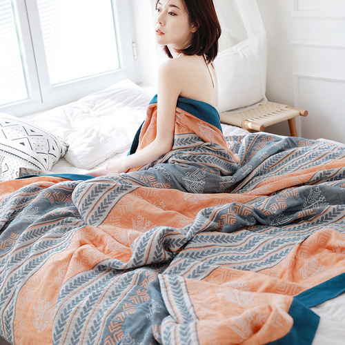 A drop-shipping pure cotton five-layer gauze towel quilt, double towel blanket, summer cool quilt, machine washable air-conditioned blanket