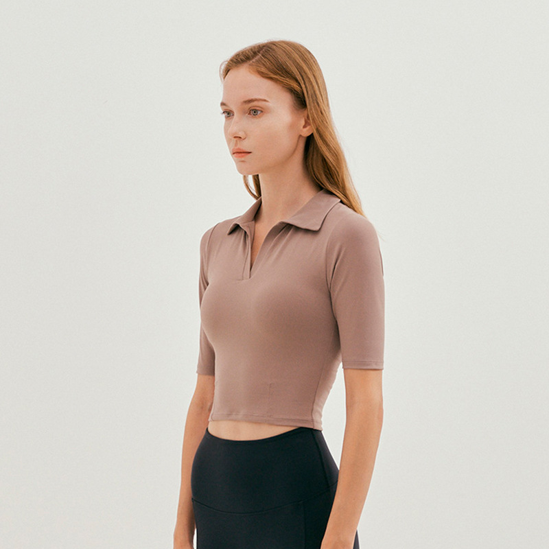 Summer Yoga Clothes Women's Tops Short Slim Polo Shirt Lapel Fitness Tops Sports T-shirt Women's Short Sleeves