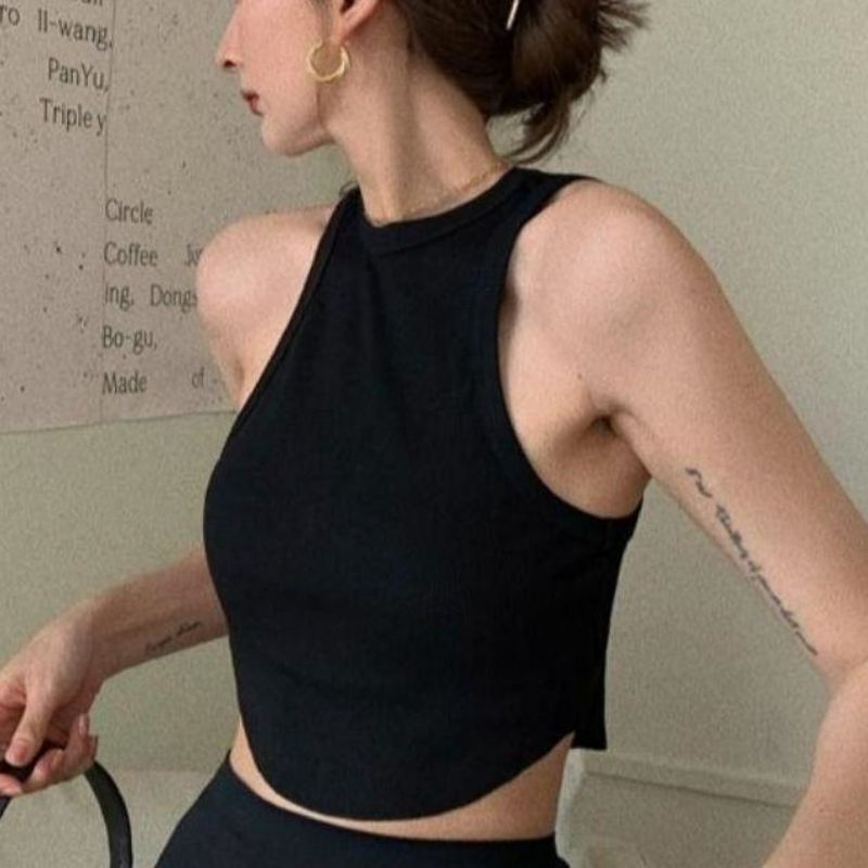 2024 Early Autumn Spicy Girl Solid Color Chic Sexy Irregular Pure Desire Crop Top Slim Fit Camisole for Women