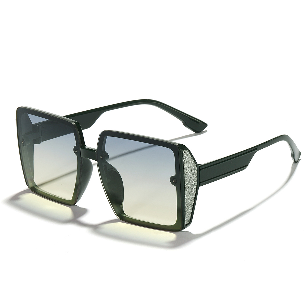 Retro de alto grado textura borde grueso brillo lado sin marco cuadrado negro gafas de sol de las mujeres cara grande adelgazamiento gafas de sol