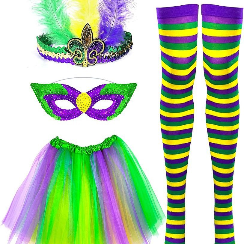 Cross-border mardi gras carnavales máscara collar galvanizado de plástico de color cadena de cuentas conjunto de calcetines suministros de fiesta