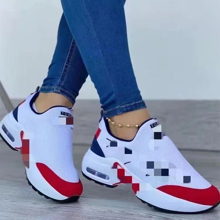 2022 summer New Amazon foreign trade plus size round head thick bottom flying woven letter embroidery color matching leisure sneaker