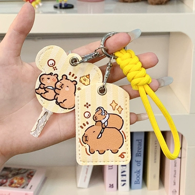 Electric vehicle key cover shell: Card Key Protective Cover Electric - yellow-braided-rope-key-cover-double-card-cover-knife-card-cover