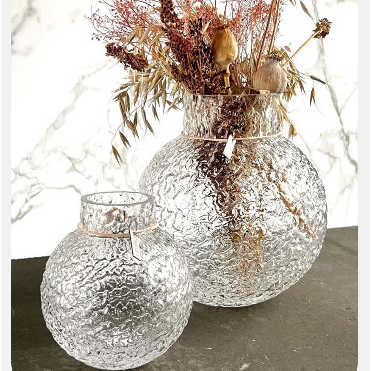 Nordic modern minimalist glass ice hockey round floral vase, Instagram-style creative living room floral centerpiece table decoration