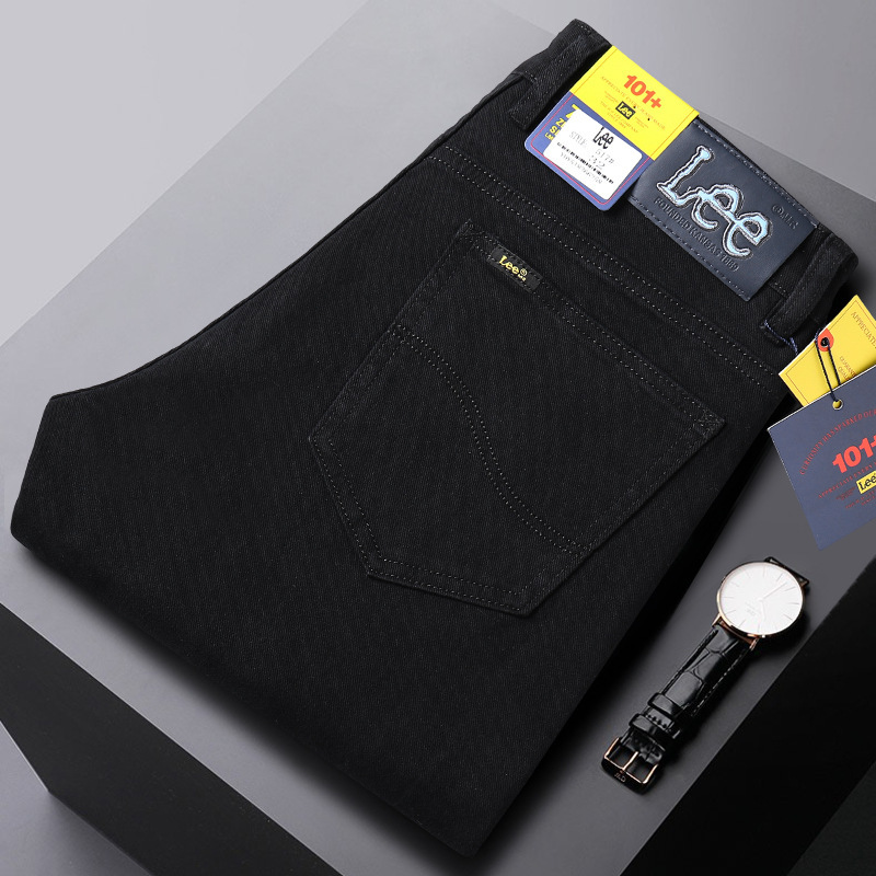 Le Lijia High-end Slim-fit Straight Light Business Men's Black High Cotton Stretch Men's Jeans Spring and Summer Men's Trousers