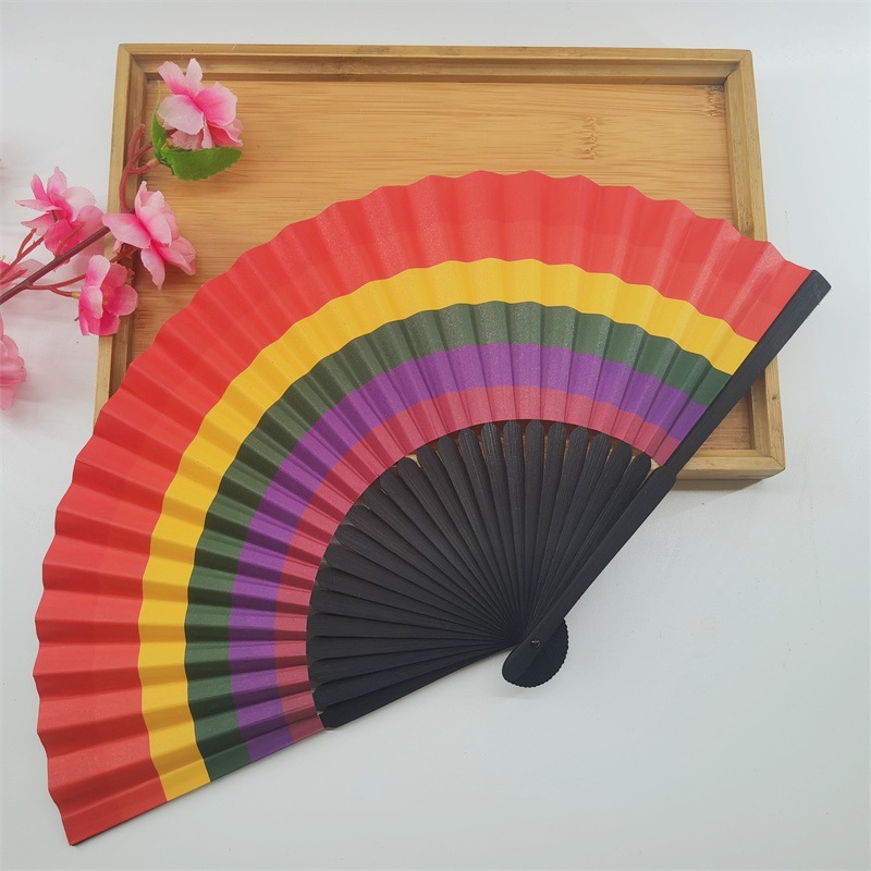 Fashion Bamboo Plastic Rainbow Color Folding Fan Wholesale display picture 15