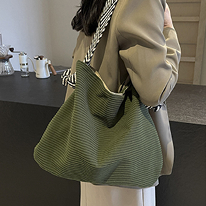 Túi tote vải canvas nữ cỡ lớn đi làm, đeo vai đơn kiểu mới mùa hè — Màu xanh lá