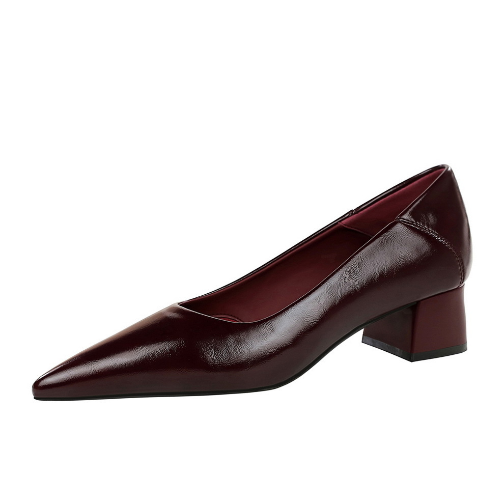 9853 European And American Minimalist Style Pointed Toe Chunky Heel Slip-on Shoes, Versatile Shallow Mouth, Comfortable_vogvips.com