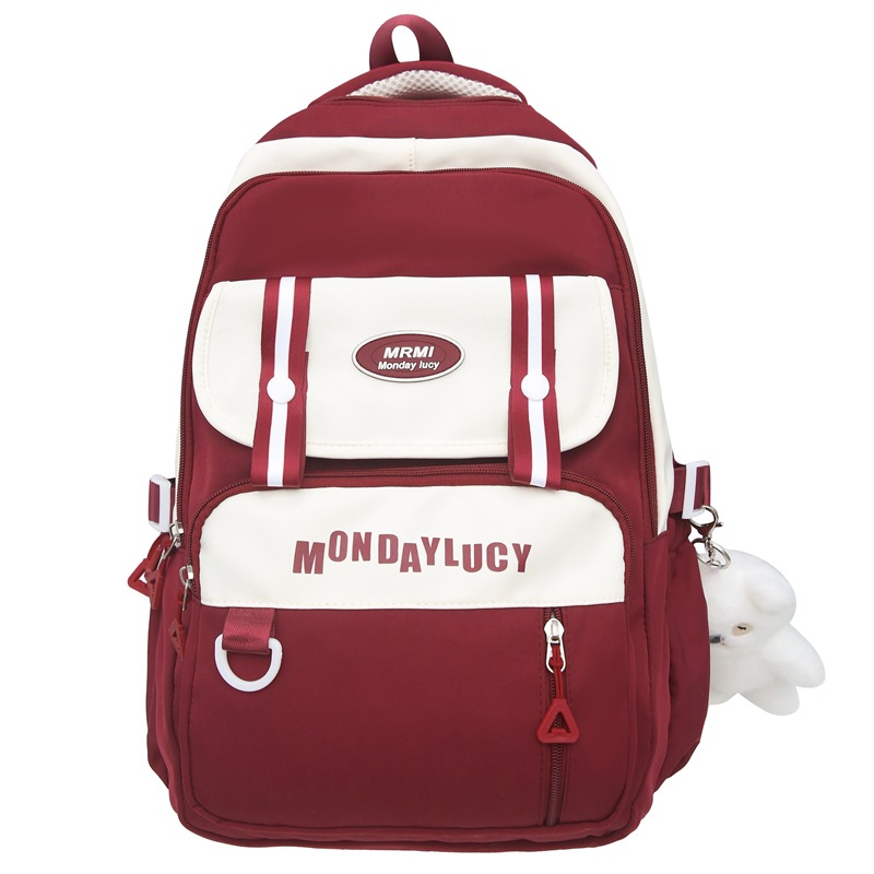 2024 nueva mochila escolar de gran capacidad de color de contraste impermeable para estudiantes universitarios de secundaria y preparatoria