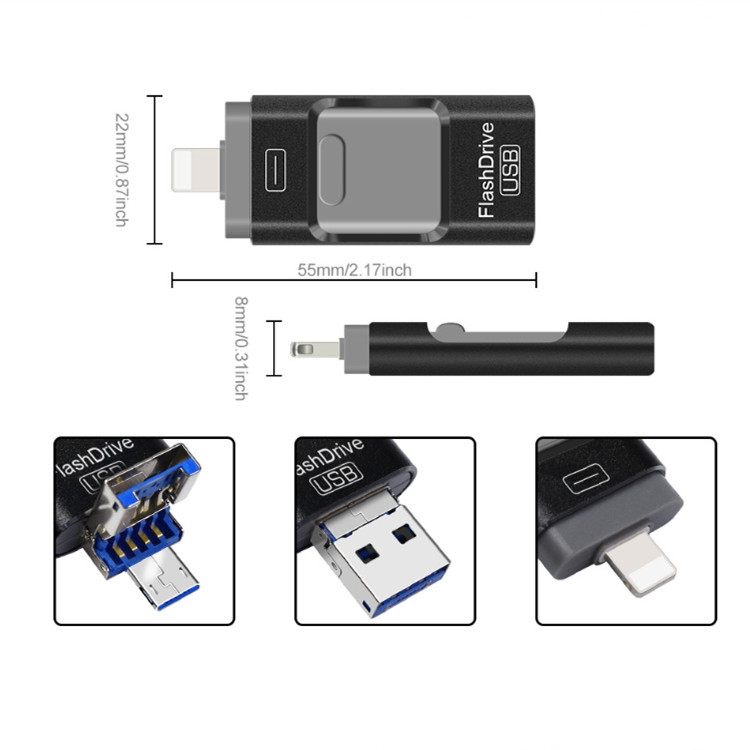 Unidad flash USB 4 en 1 compatible con teléfonos Apple, tipo C, Android y computadoras, unidad de expansión transfronteriza para teléfono móvil tres en uno de doble uso.