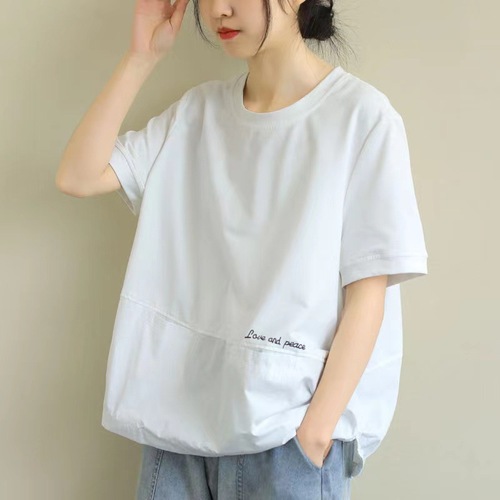  Summer New Solid Color Versatile Casual Slimming Base Shirt Loose Plus Size Literary Short Sleeve T-Shirt Women's Top
